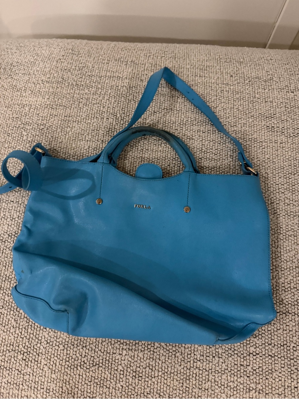 Furla Turquoise Leather Shoulder Tote with Top Handles